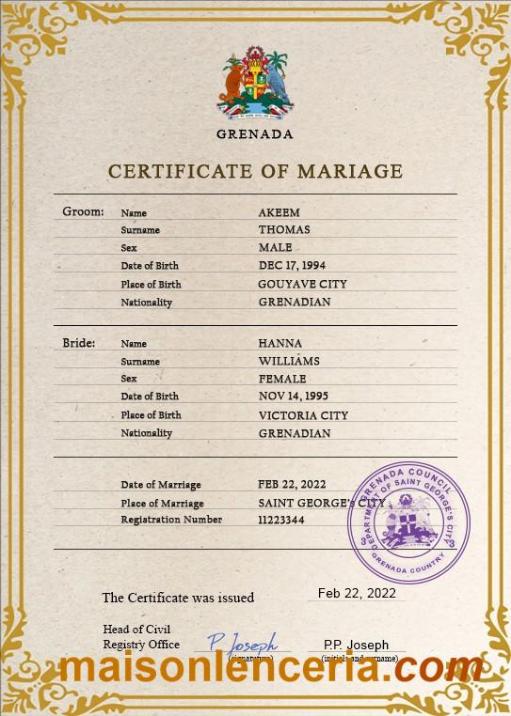 Plantilla PSD de certificado de matrimonio de Granada